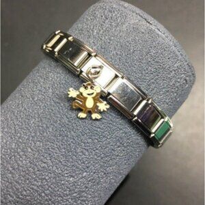 Happy Monkey Stretch Bracelet Dangle Charm Silver Brown Yellow Black Enamel Fun